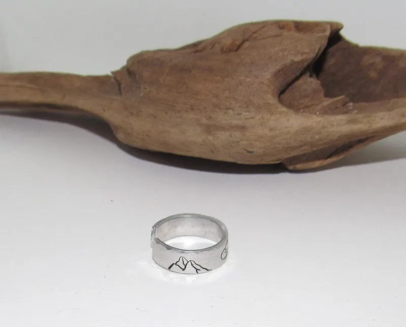 Western theme Personalized Adjustable stamped ring,  inspiration rings, adjustable silver ring, stamped jewelry, boho mountain ring