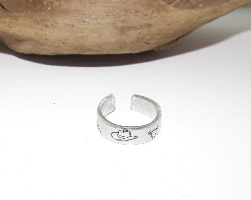 Western theme Personalized Adjustable stamped ring,  inspiration rings, adjustable silver ring, stamped jewelry, boho mountain ring