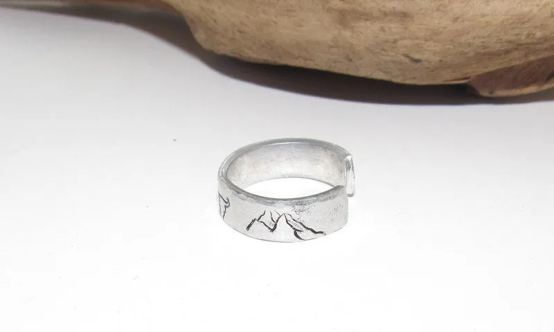 Western theme Personalized Adjustable stamped ring,  inspiration rings, adjustable silver ring, stamped jewelry, boho mountain ring