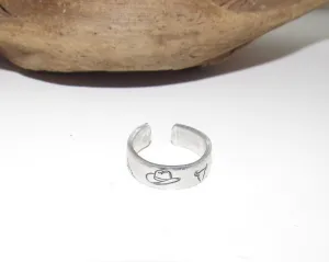 Western theme Personalized Adjustable stamped ring,  inspiration rings, adjustable silver ring, stamped jewelry, boho mountain ring