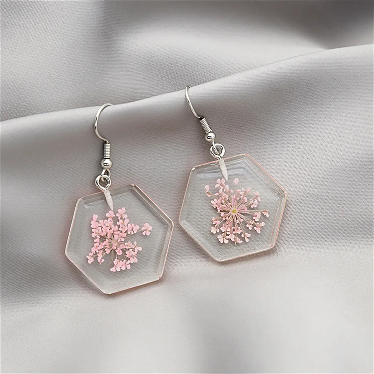 White & Silver-Plated Hexagon Drop Earrings