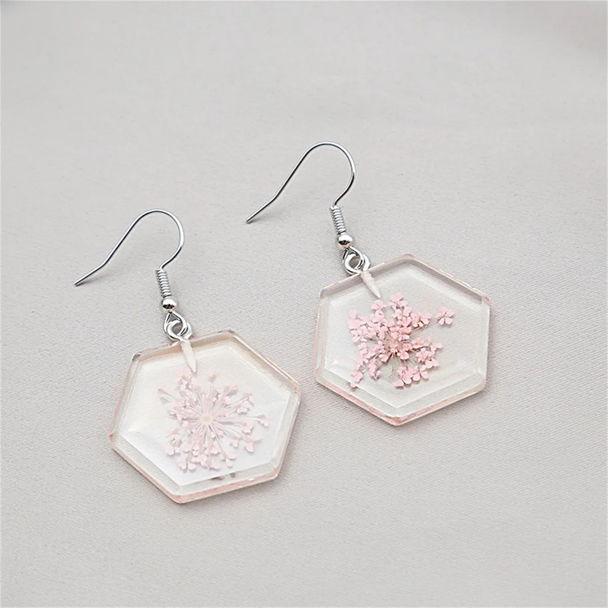 White & Silver-Plated Hexagon Drop Earrings