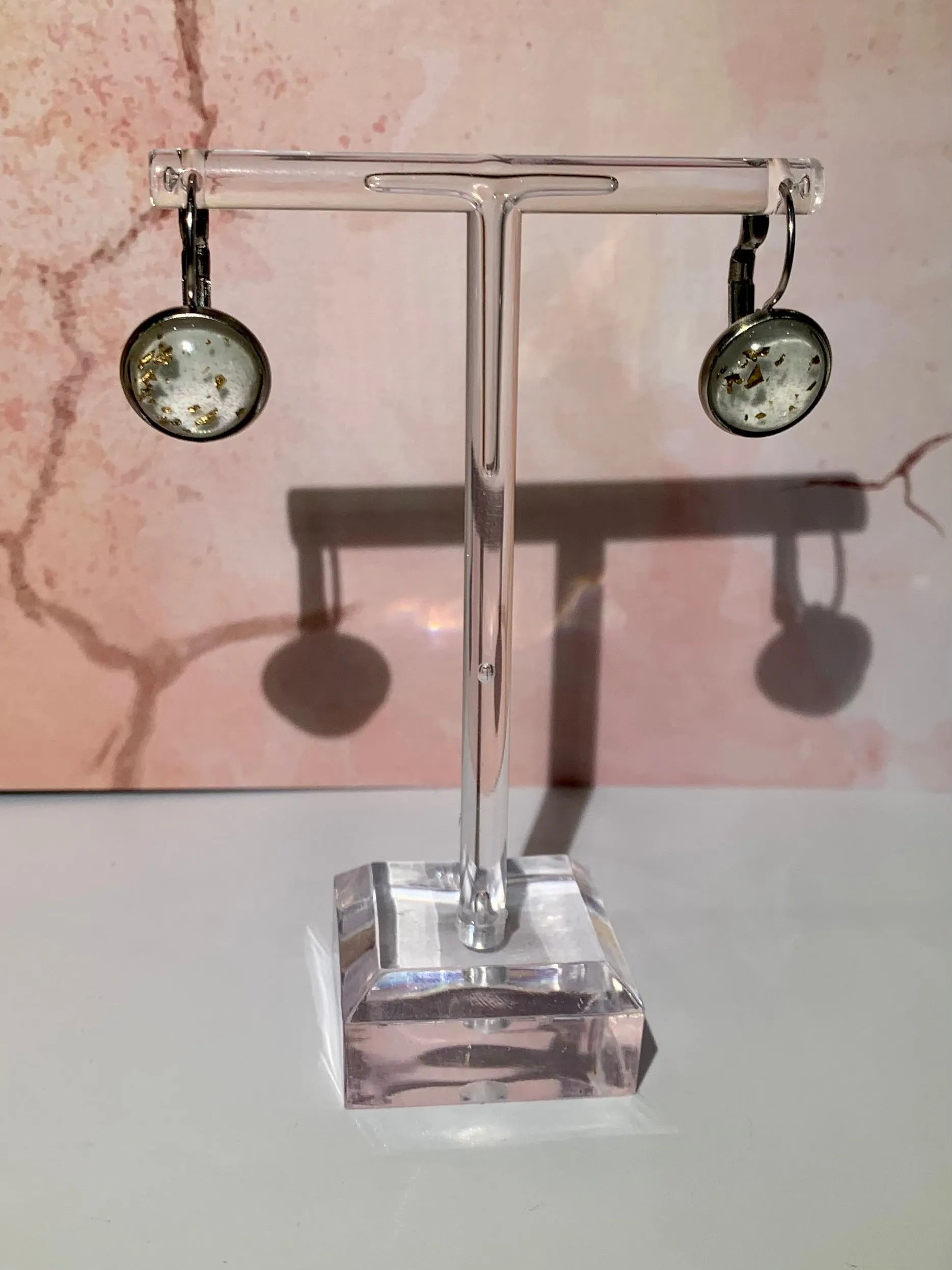 White and Gold Leaf Sleeper Earrings