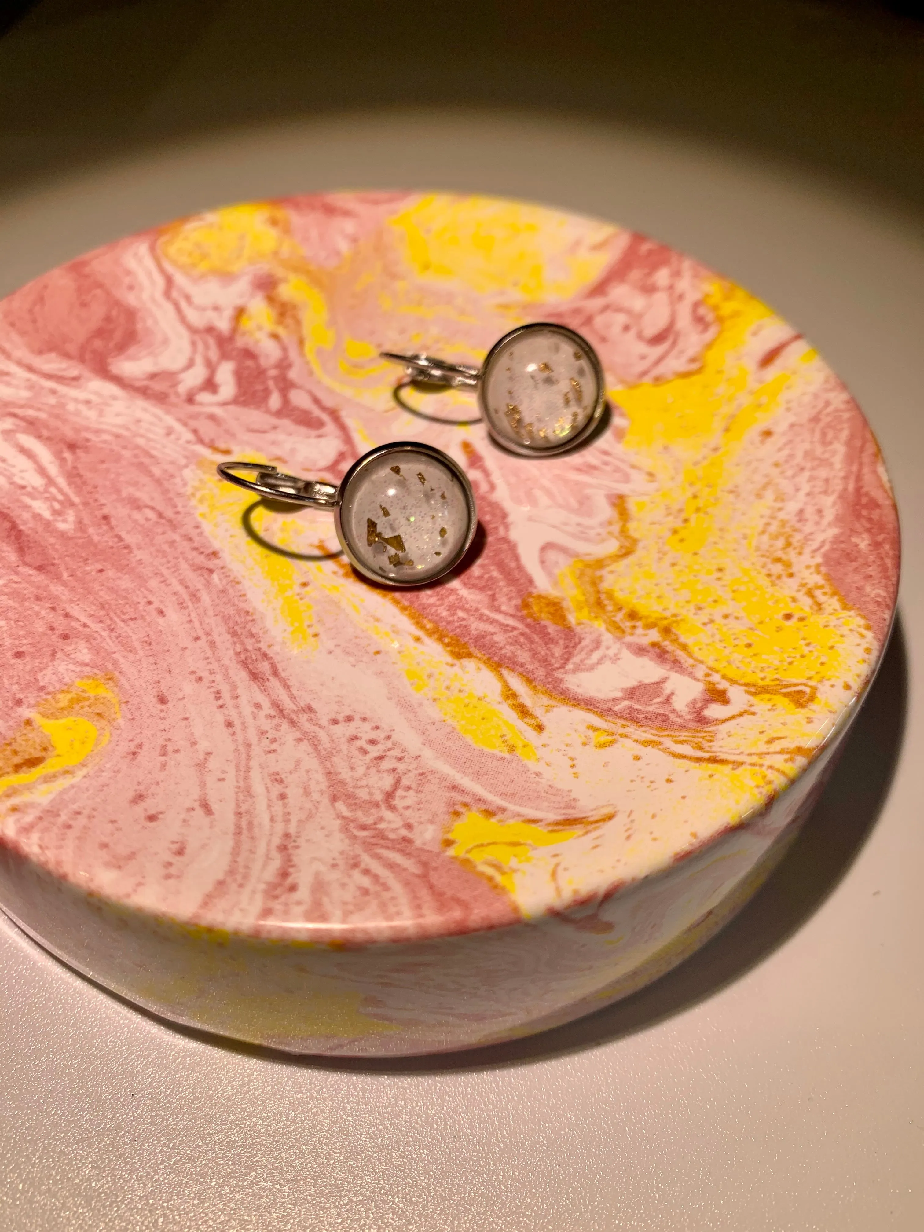 White and Gold Leaf Sleeper Earrings