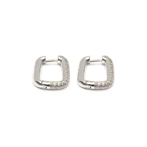 White Crystal Square Hoop Earrings