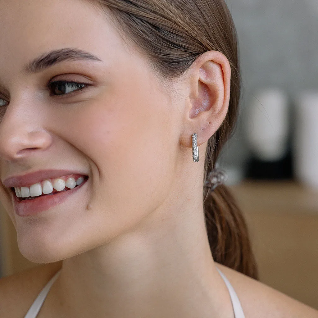 White Crystal Square Hoop Earrings