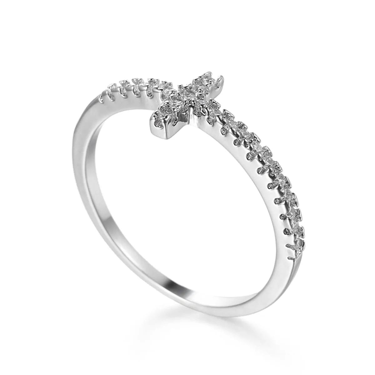 White Cubic Zirconia Cross Ring