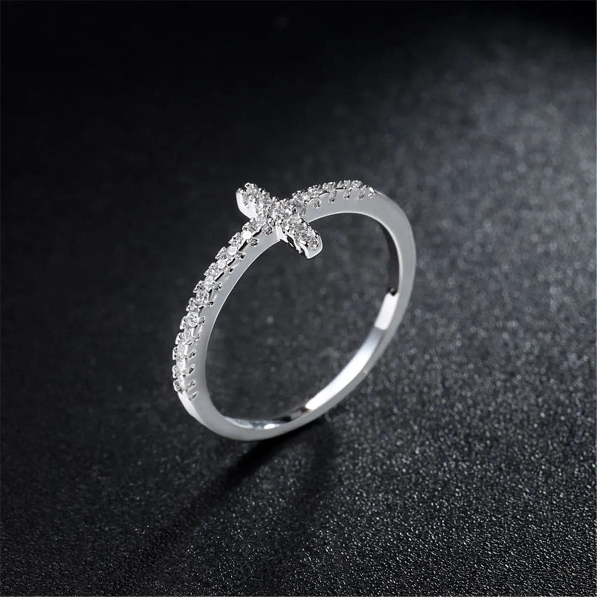 White Cubic Zirconia Cross Ring