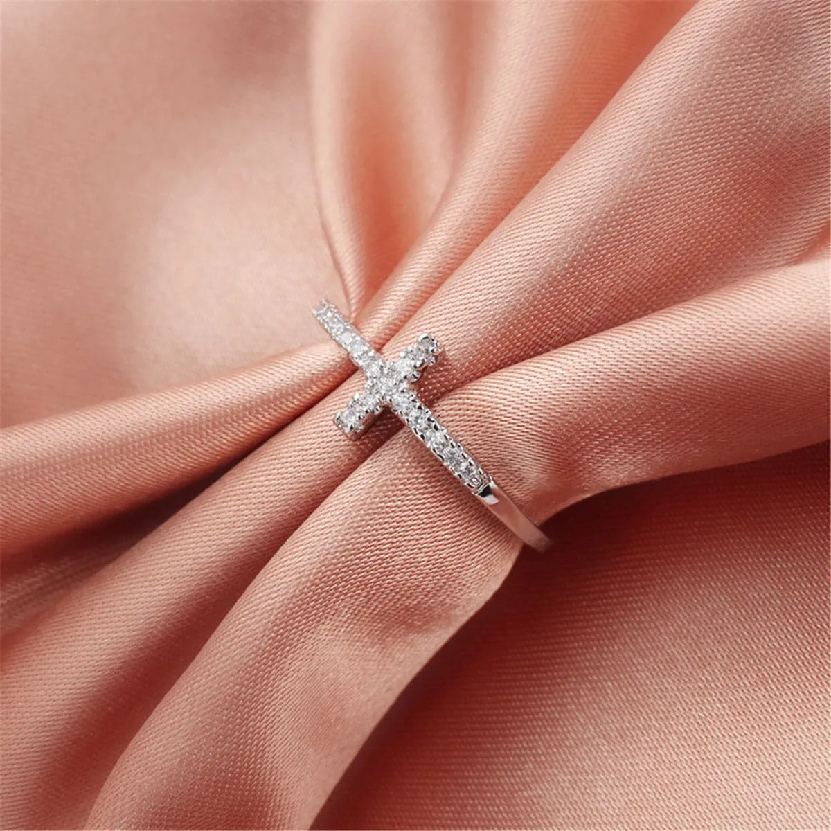 White Cubic Zirconia Cross Ring