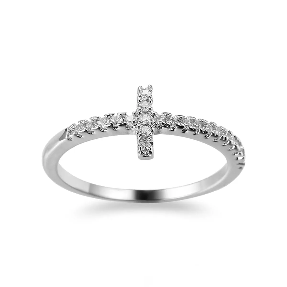 White Cubic Zirconia Cross Ring