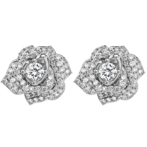 White Gold Flower Earrings (Silver, Stud)