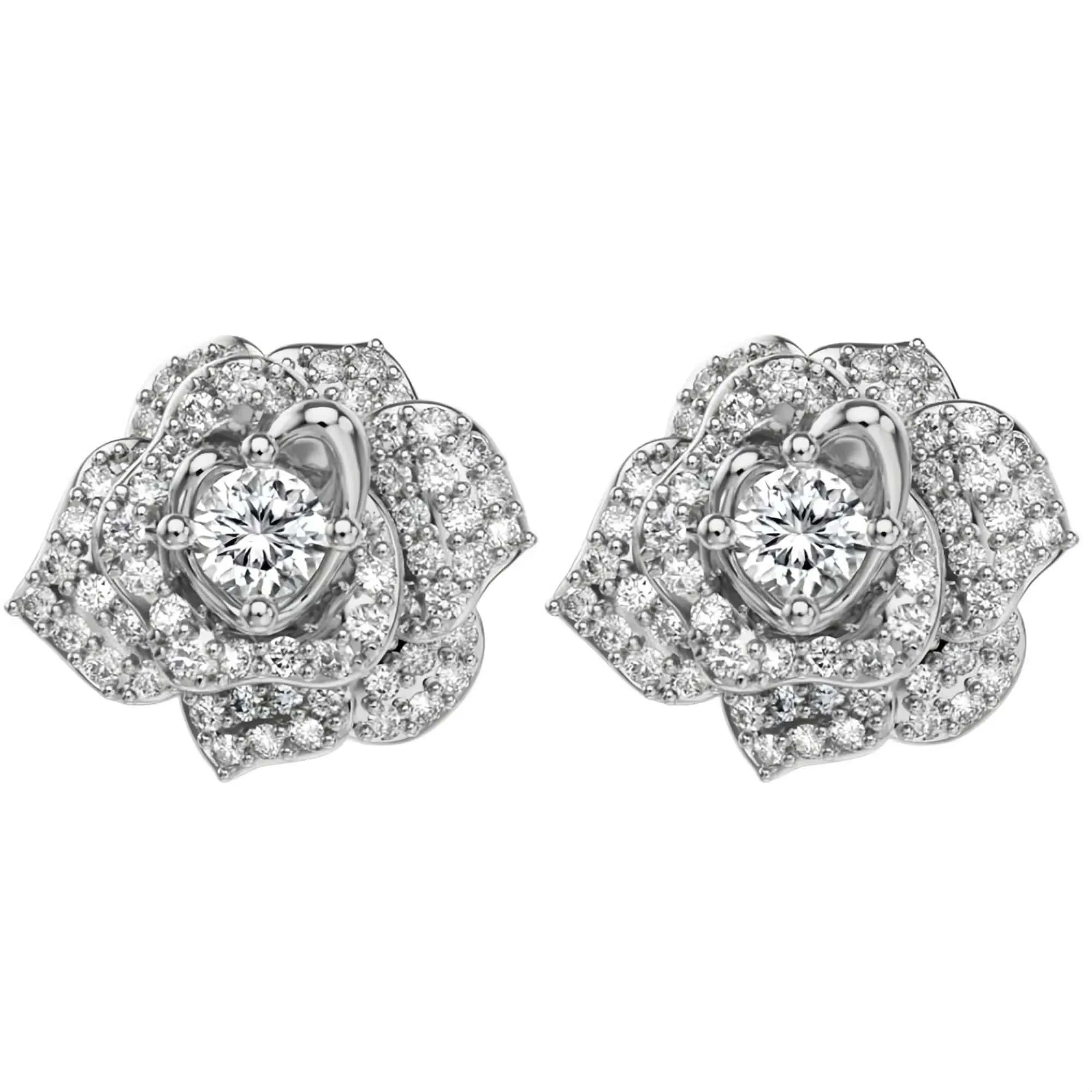 White Gold Flower Earrings (Silver, Stud)