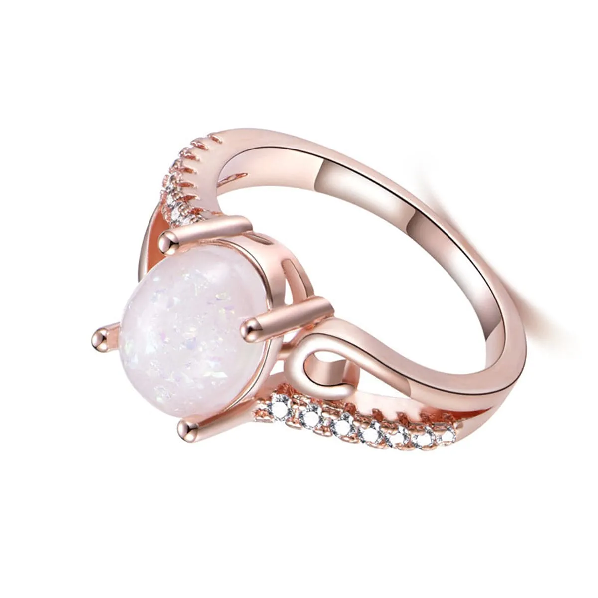 White Opal & 18K Rose Gold-Plated Promise Ring