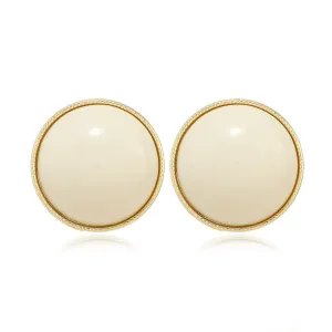 White Resin & 18K Gold-Plated Round Stud Earrings