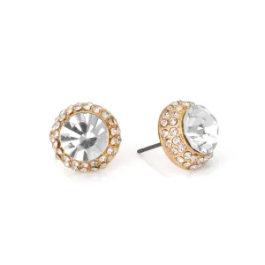 WHITE ROUND CRYSTAL RHINESTONES GOLD POST EARRINGS #HNE87183GDCR (NC6/SD17)