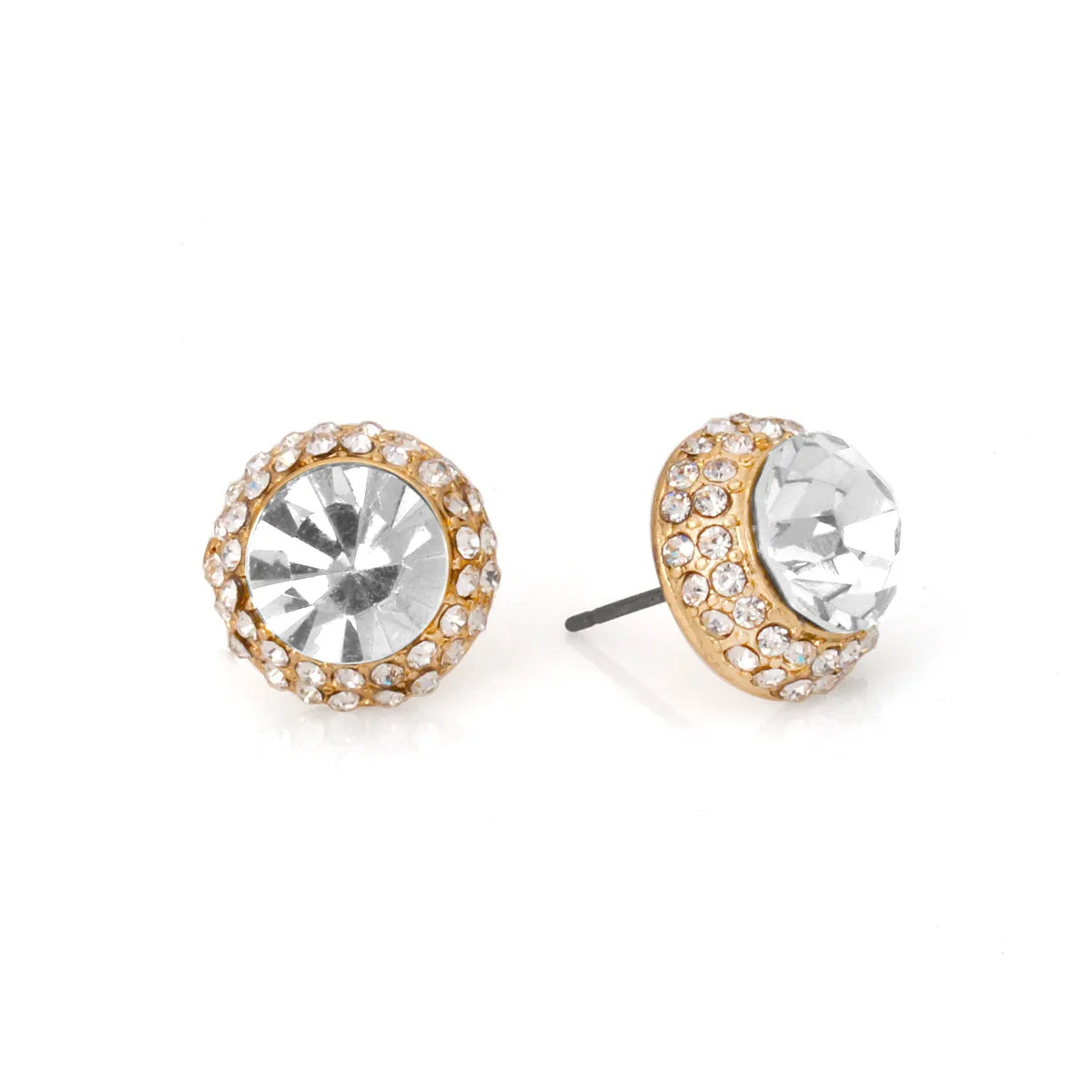 WHITE ROUND CRYSTAL RHINESTONES GOLD POST EARRINGS #HNE87183GDCR (NC6/SD17)