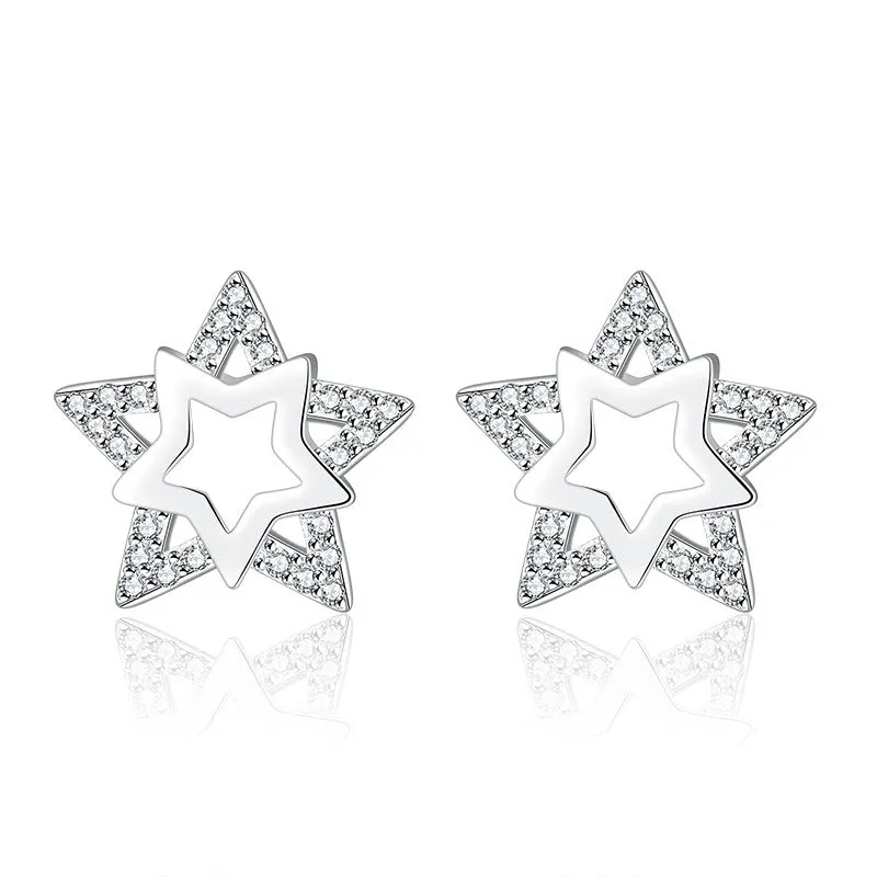 Women's Fashion Refined Rhinestone Double Star Ear Rings