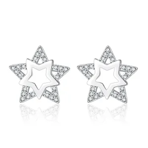 Women's Fashion Refined Rhinestone Double Star Ear Rings