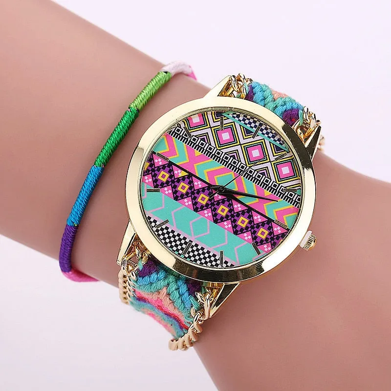 Women's Boho Stripes Woven Bracelet Watches