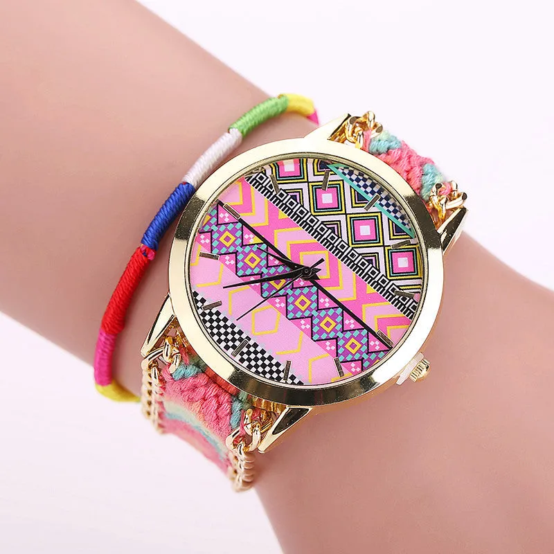 Women's Boho Stripes Woven Bracelet Watches