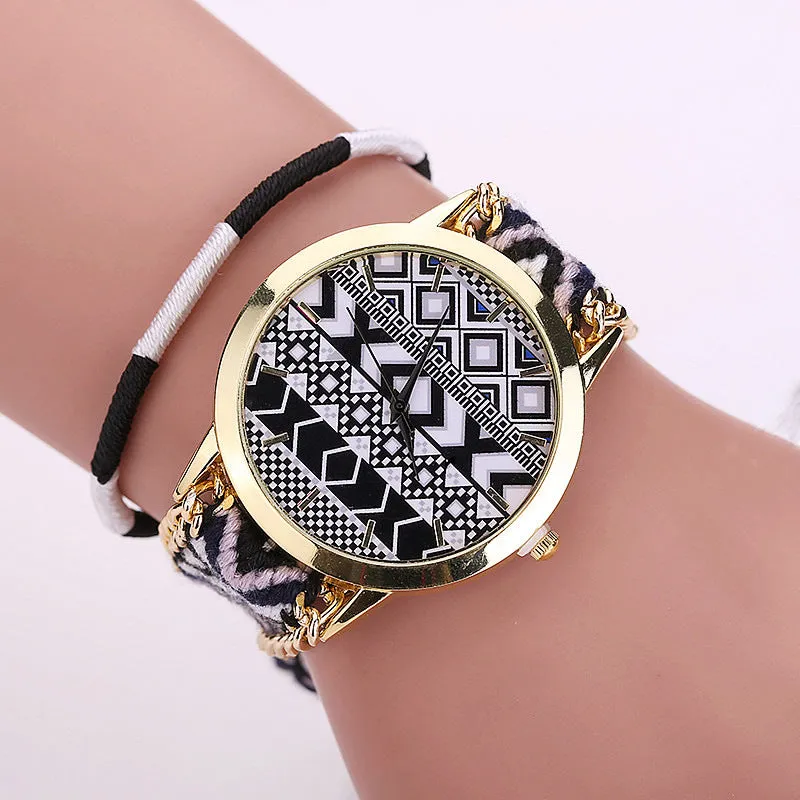 Women's Boho Stripes Woven Bracelet Watches