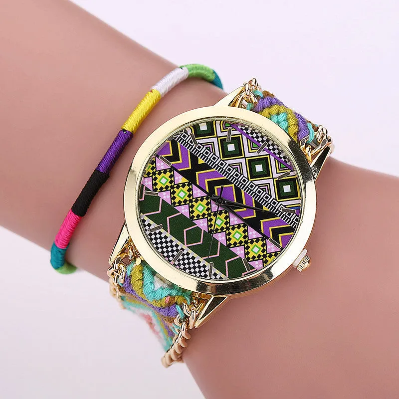 Women's Boho Stripes Woven Bracelet Watches