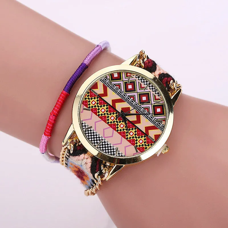 Women's Boho Stripes Woven Bracelet Watches
