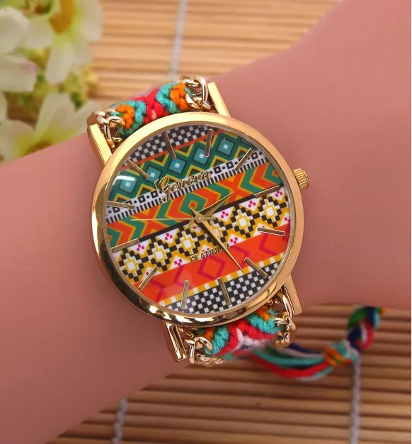 Women's Boho Stripes Woven Bracelet Watches