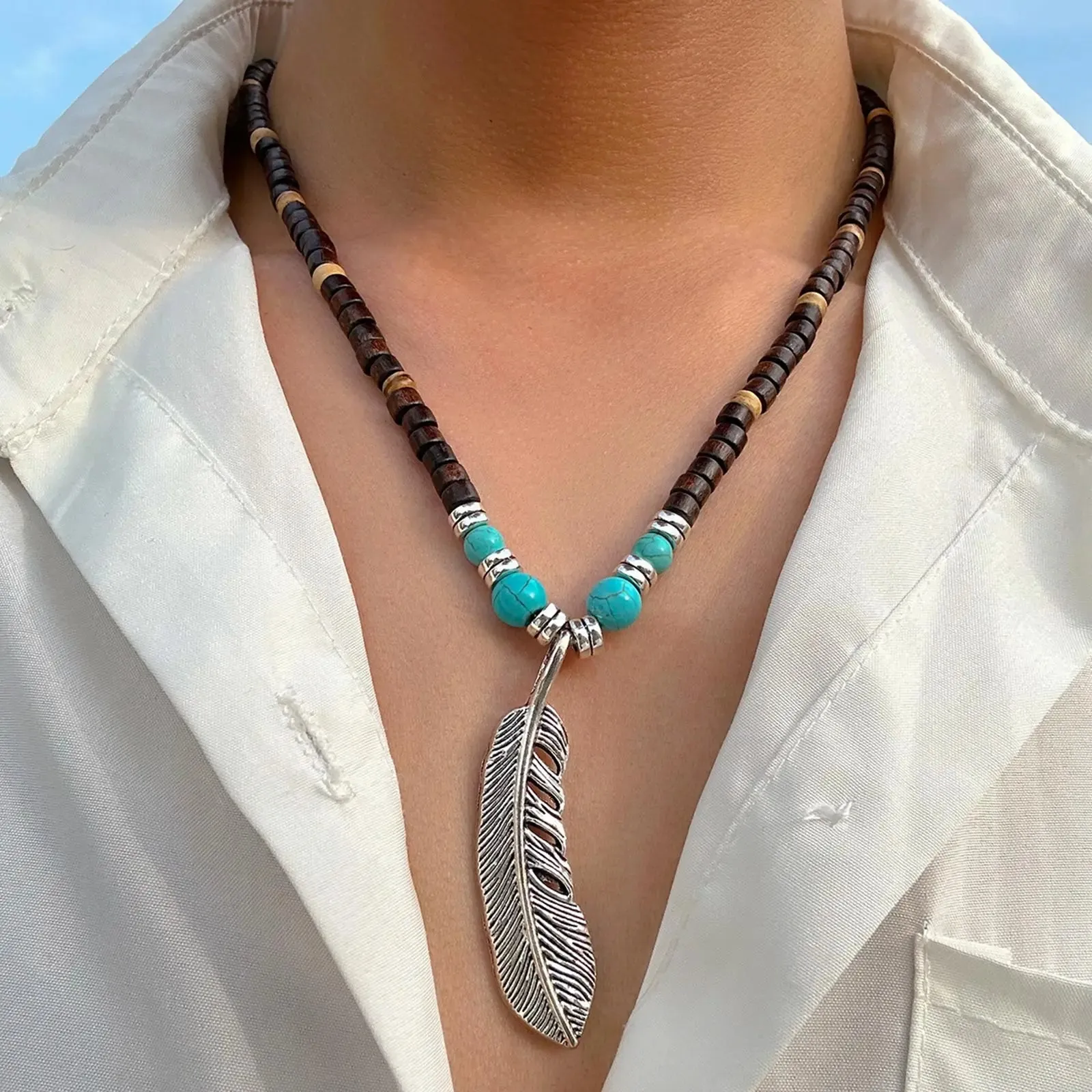Wooden Bead Necklaces for Men Boys