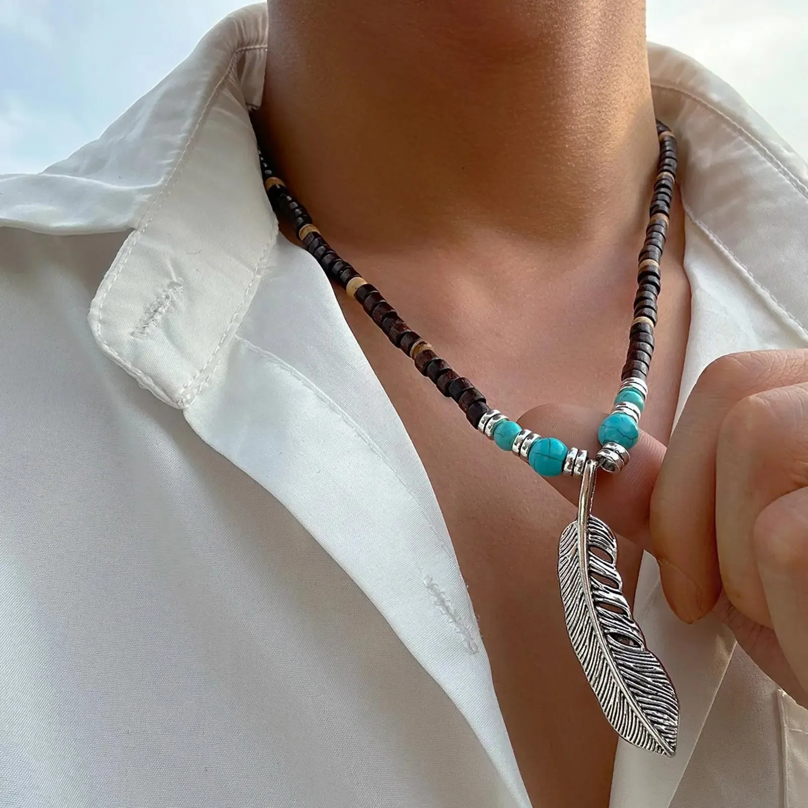 Wooden Bead Necklaces for Men Boys