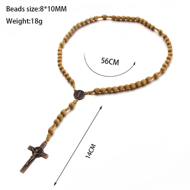 Wooden Beads Handmade Wire Vintage Cross Necklace(Light Coffee)