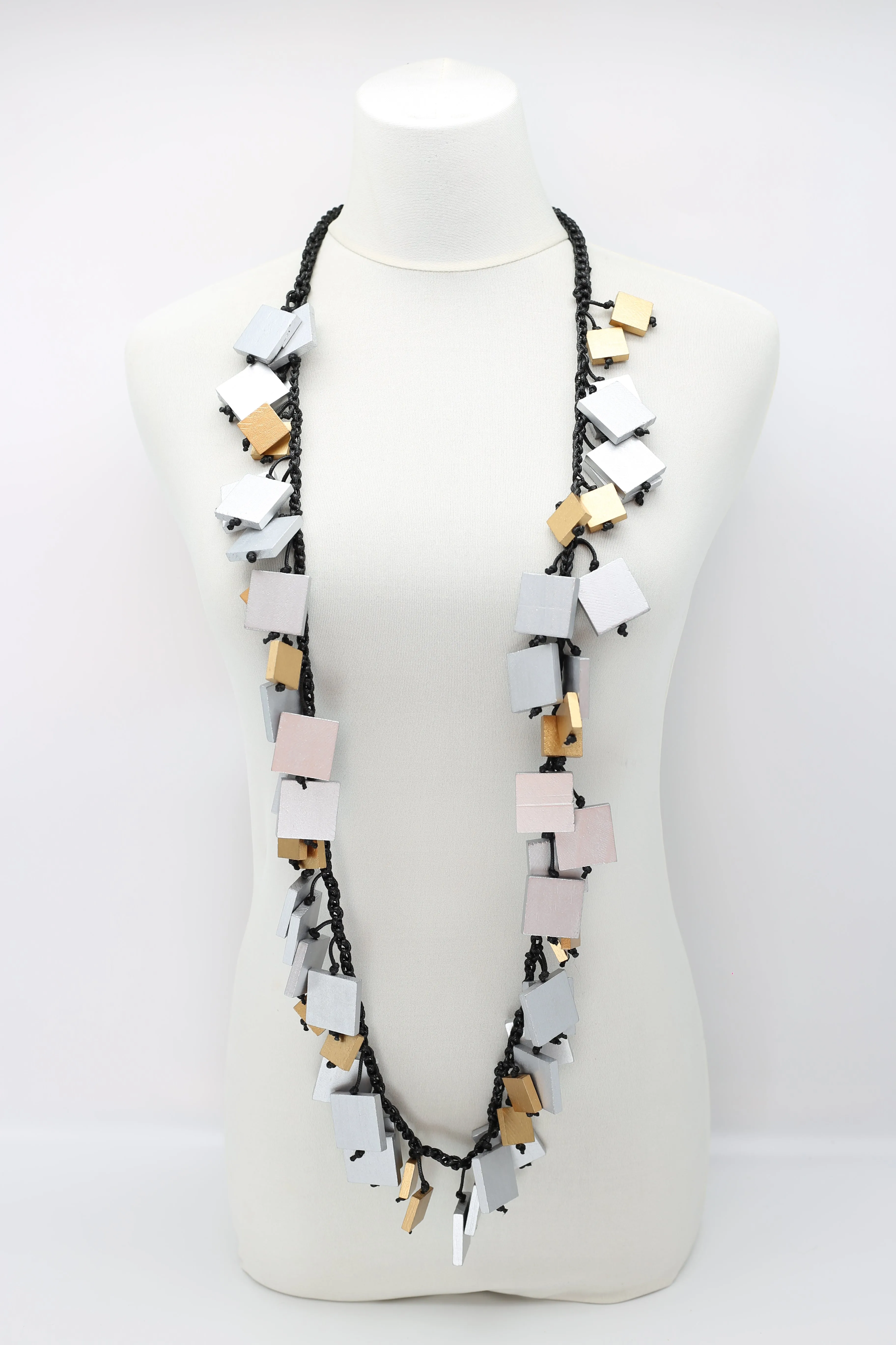 Wooden Squares Necklaces - Duo - Long