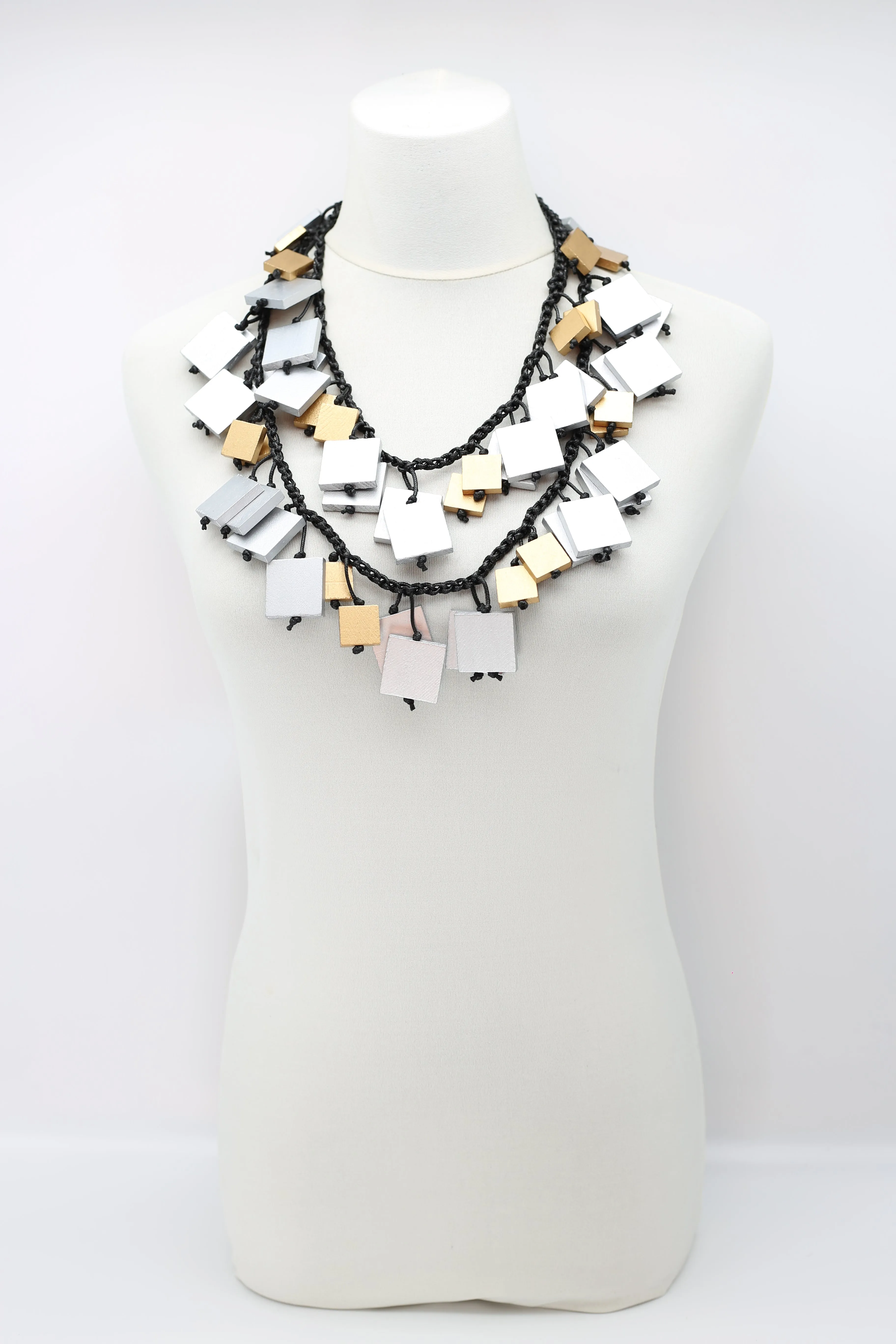Wooden Squares Necklaces - Duo - Long