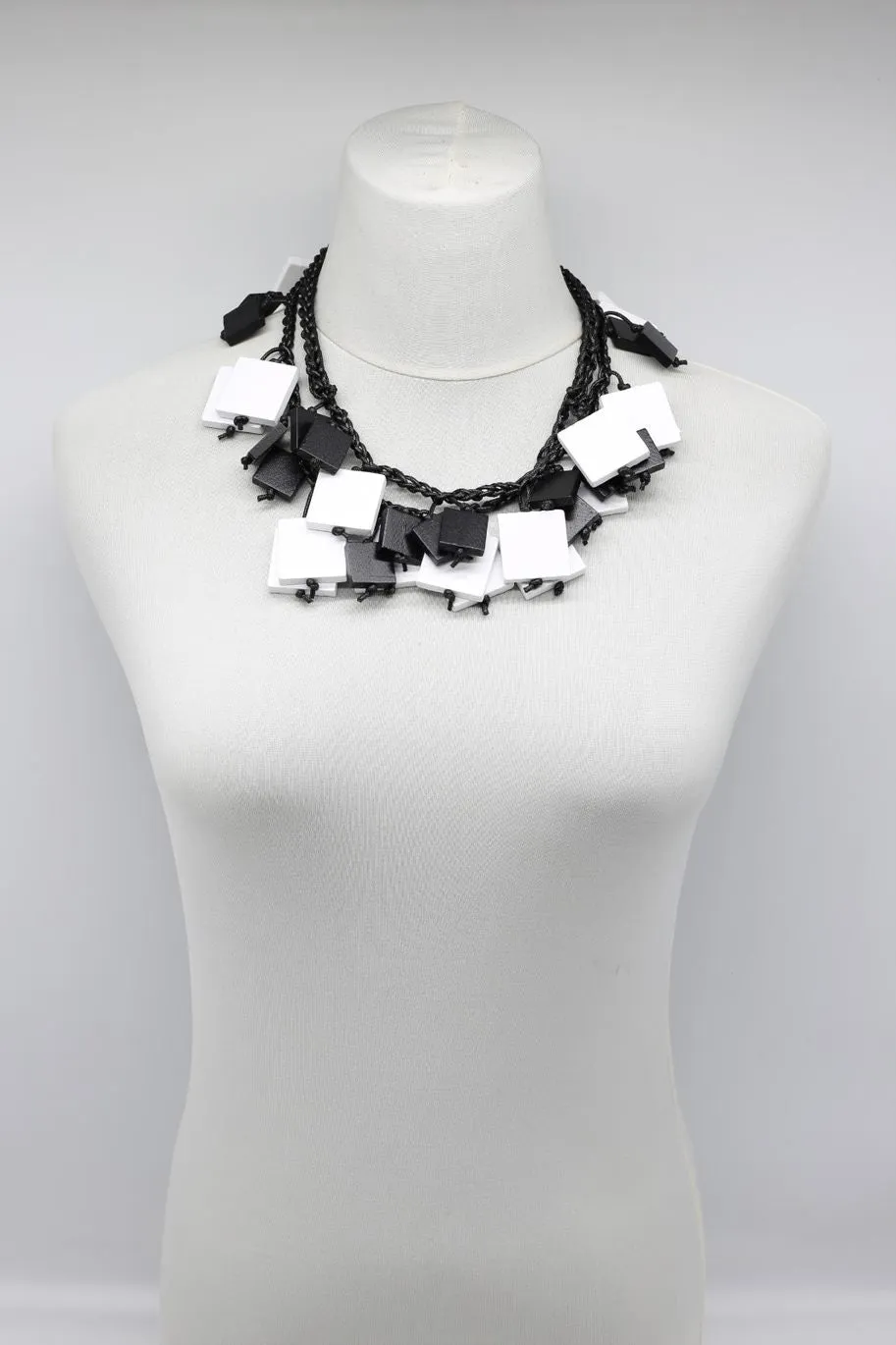 Wooden Squares on Cotton Cord Necklaces - Duo - Short