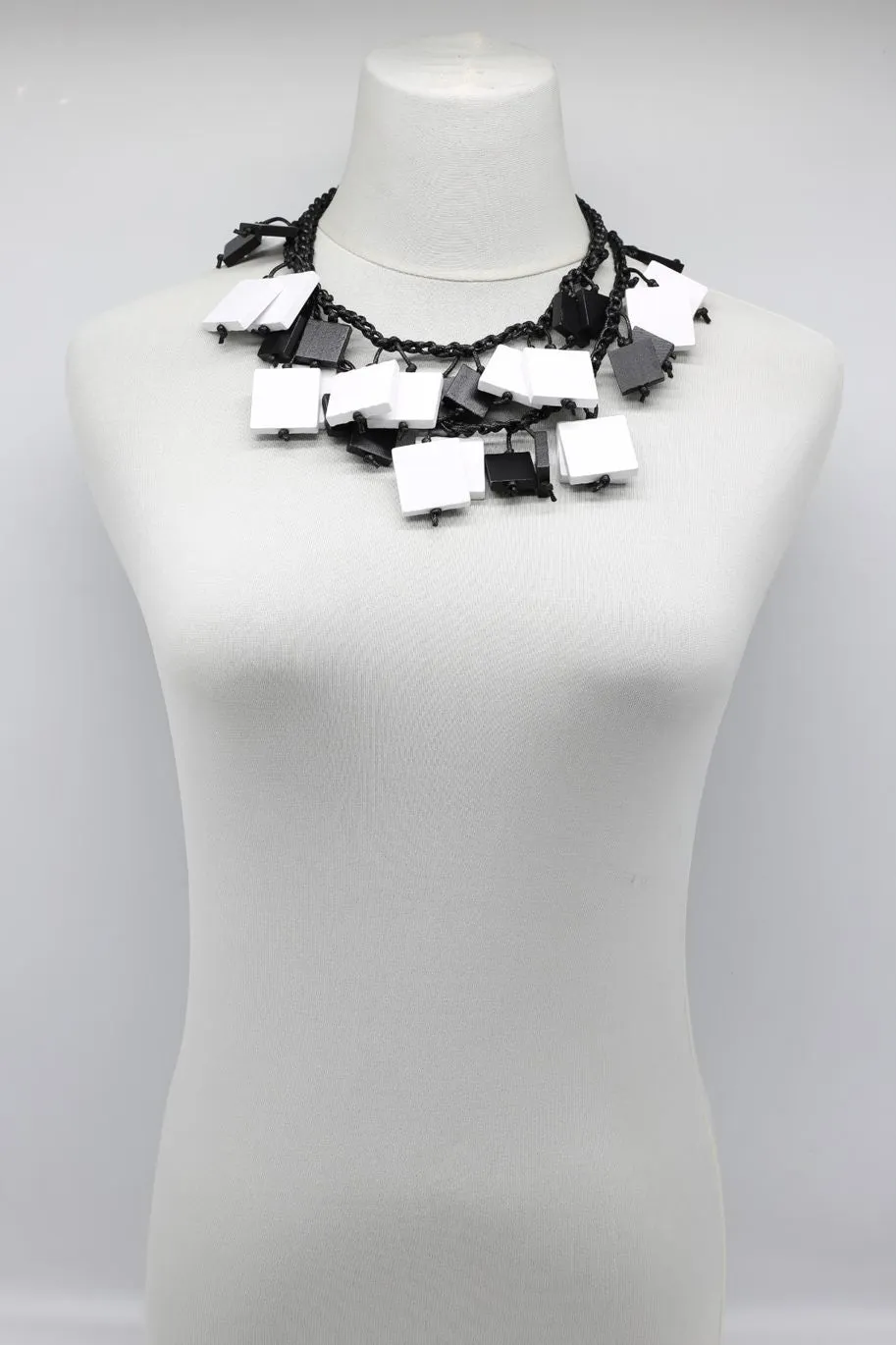 Wooden Squares on Cotton Cord Necklaces - Duo - Short
