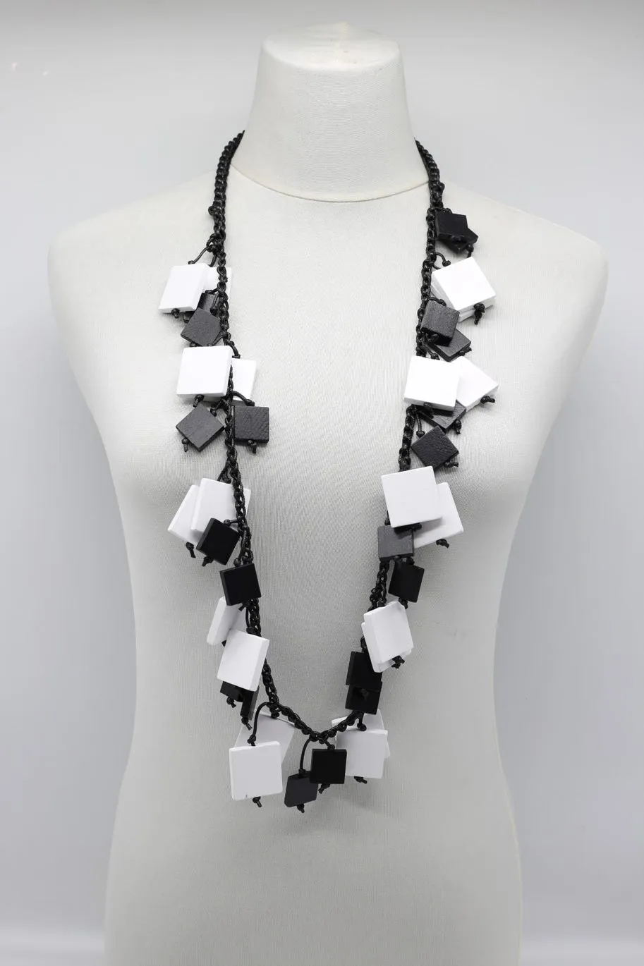 Wooden Squares on Cotton Cord Necklaces - Duo - Short