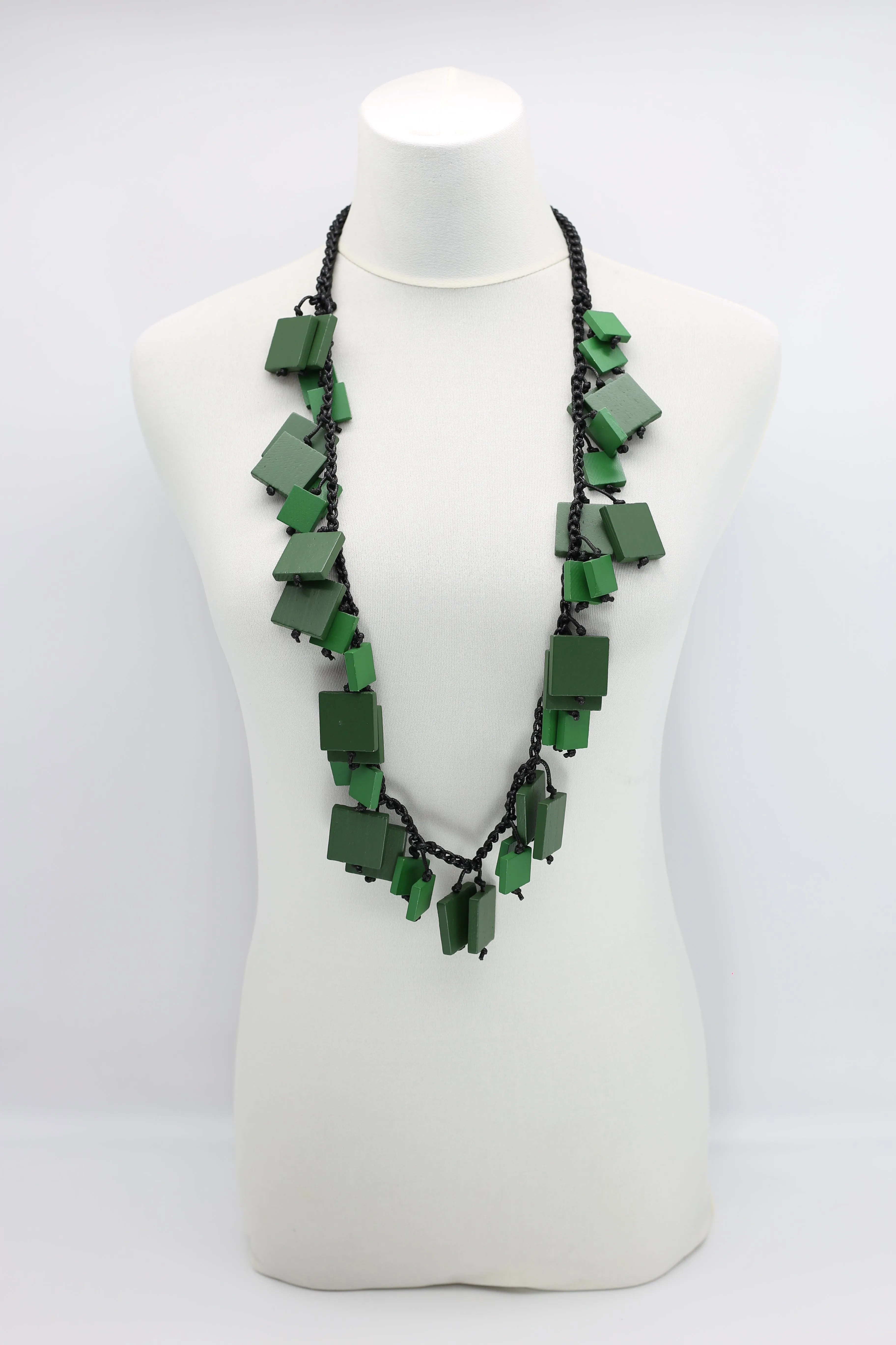 Wooden Squares on Cotton Cord Necklaces - Duo - Short