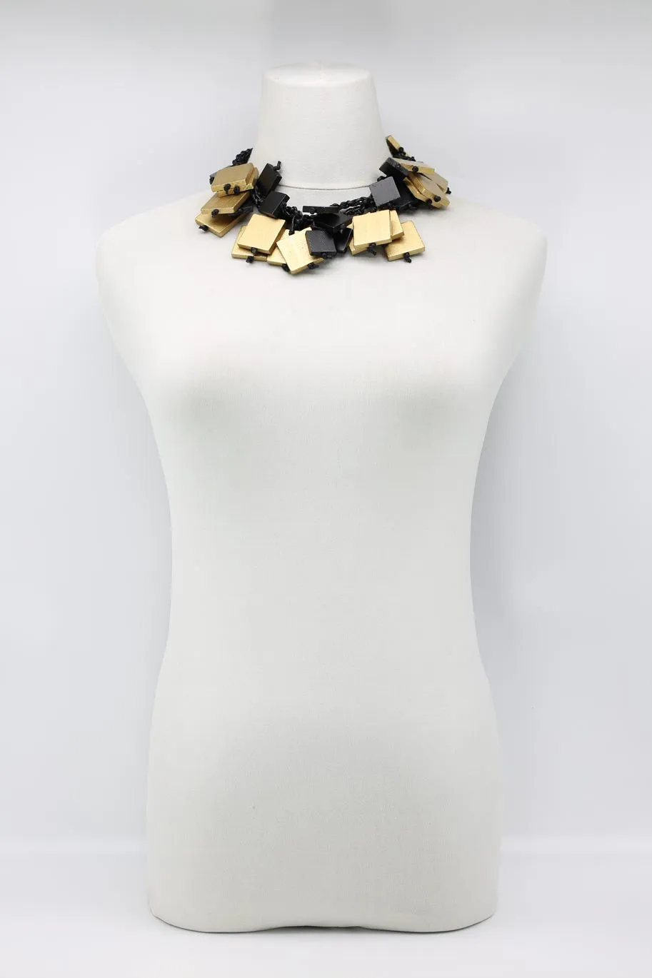 Wooden Squares on Cotton Cord Necklaces - Duo - Short