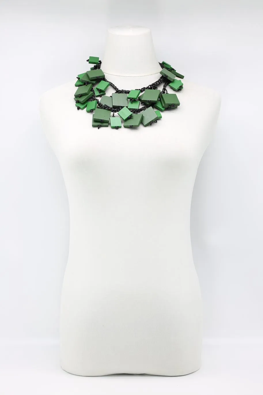 Wooden Squares on Cotton Cord Necklaces - Duo - Short