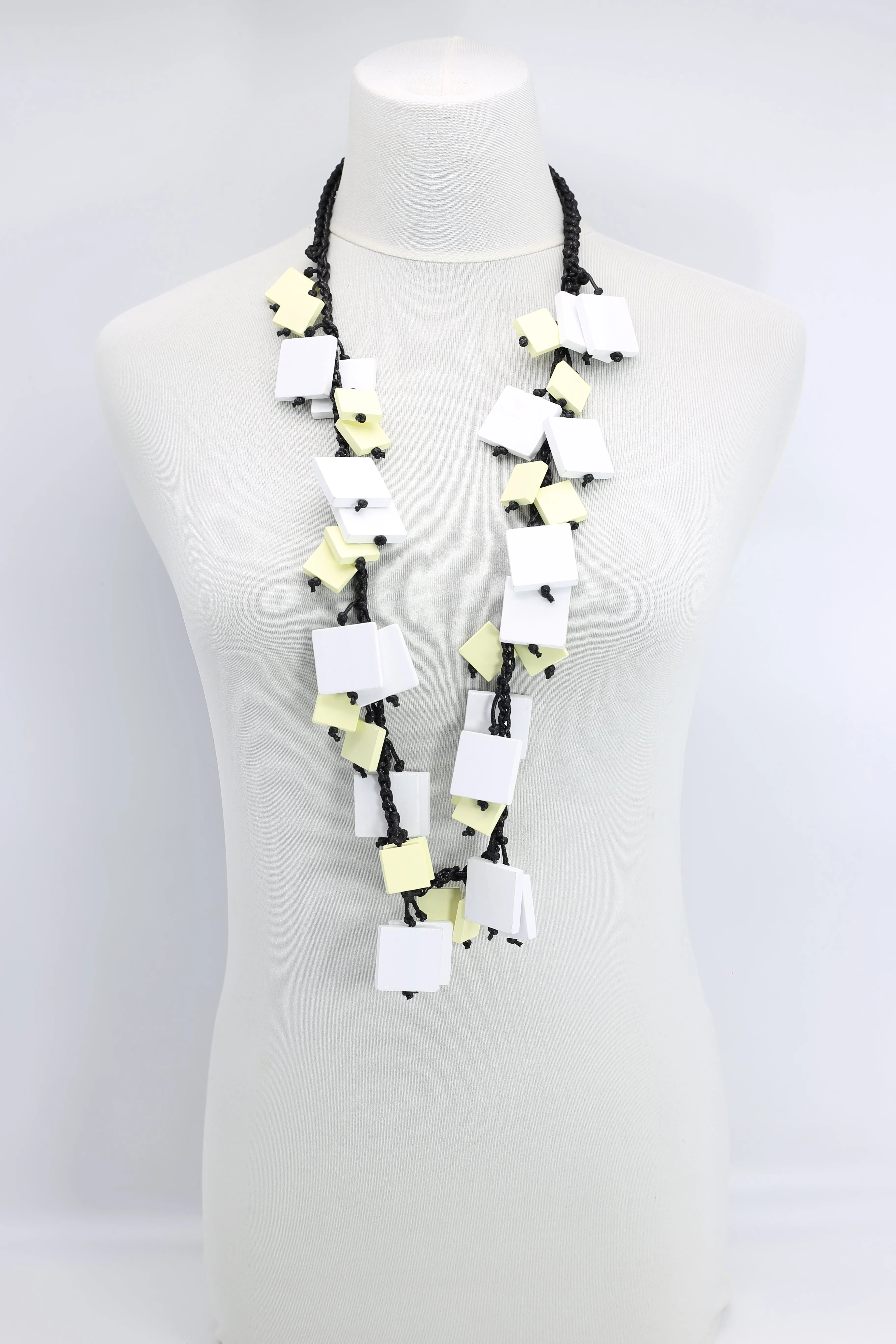 Wooden Squares on Cotton Cord Necklaces - Duo - Short