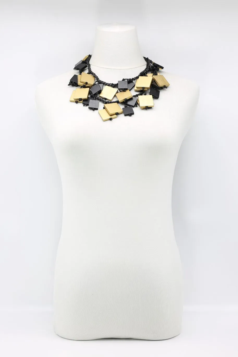 Wooden Squares on Cotton Cord Necklaces - Duo - Short