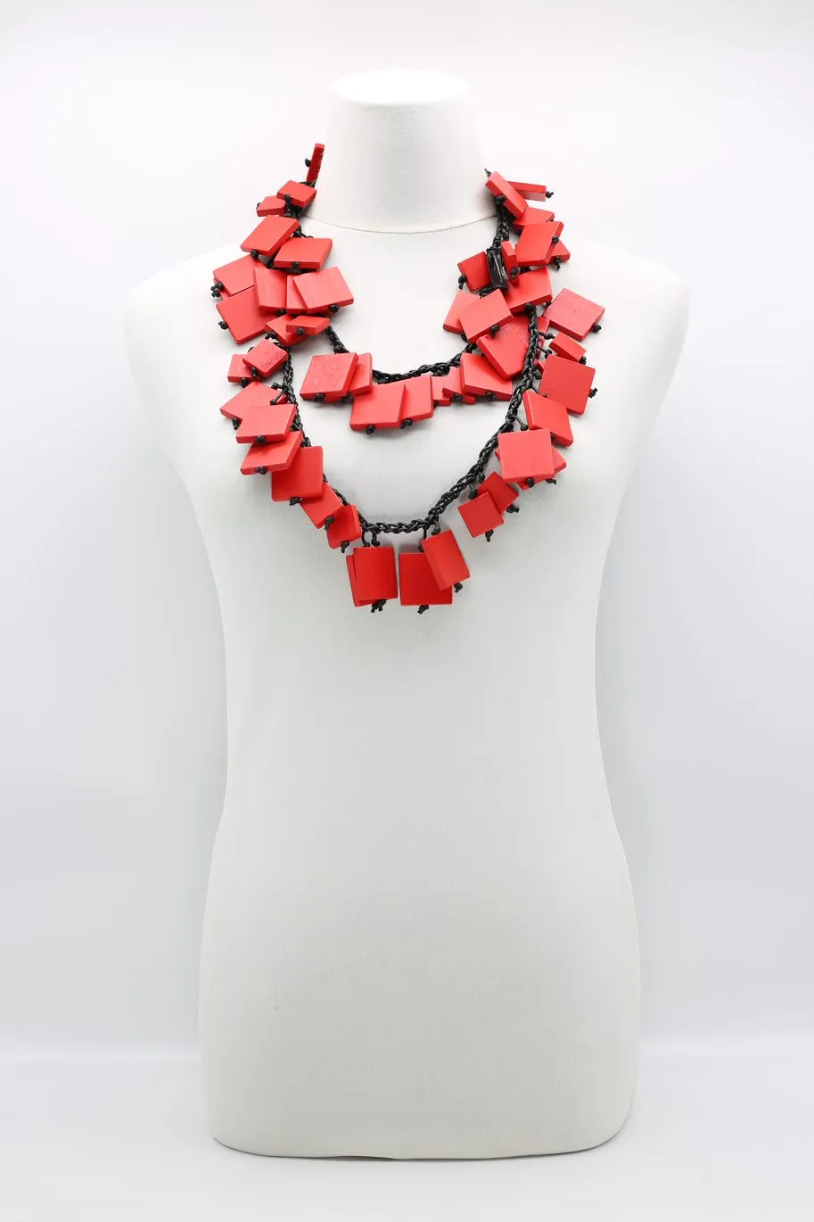 Wooden Squares on Cotton Cord Necklaces - Long