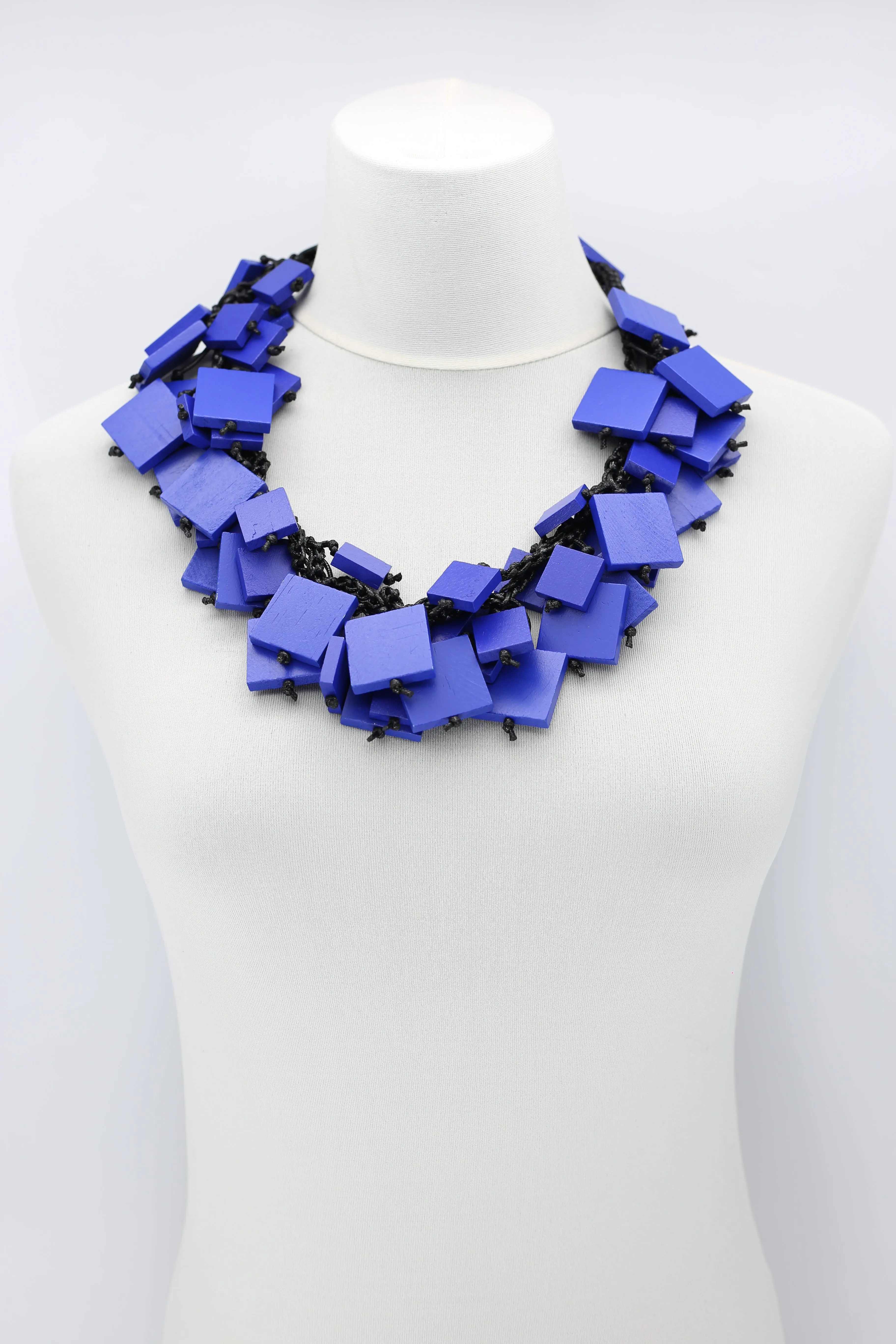 Wooden Squares on Cotton Cord Necklaces - Long