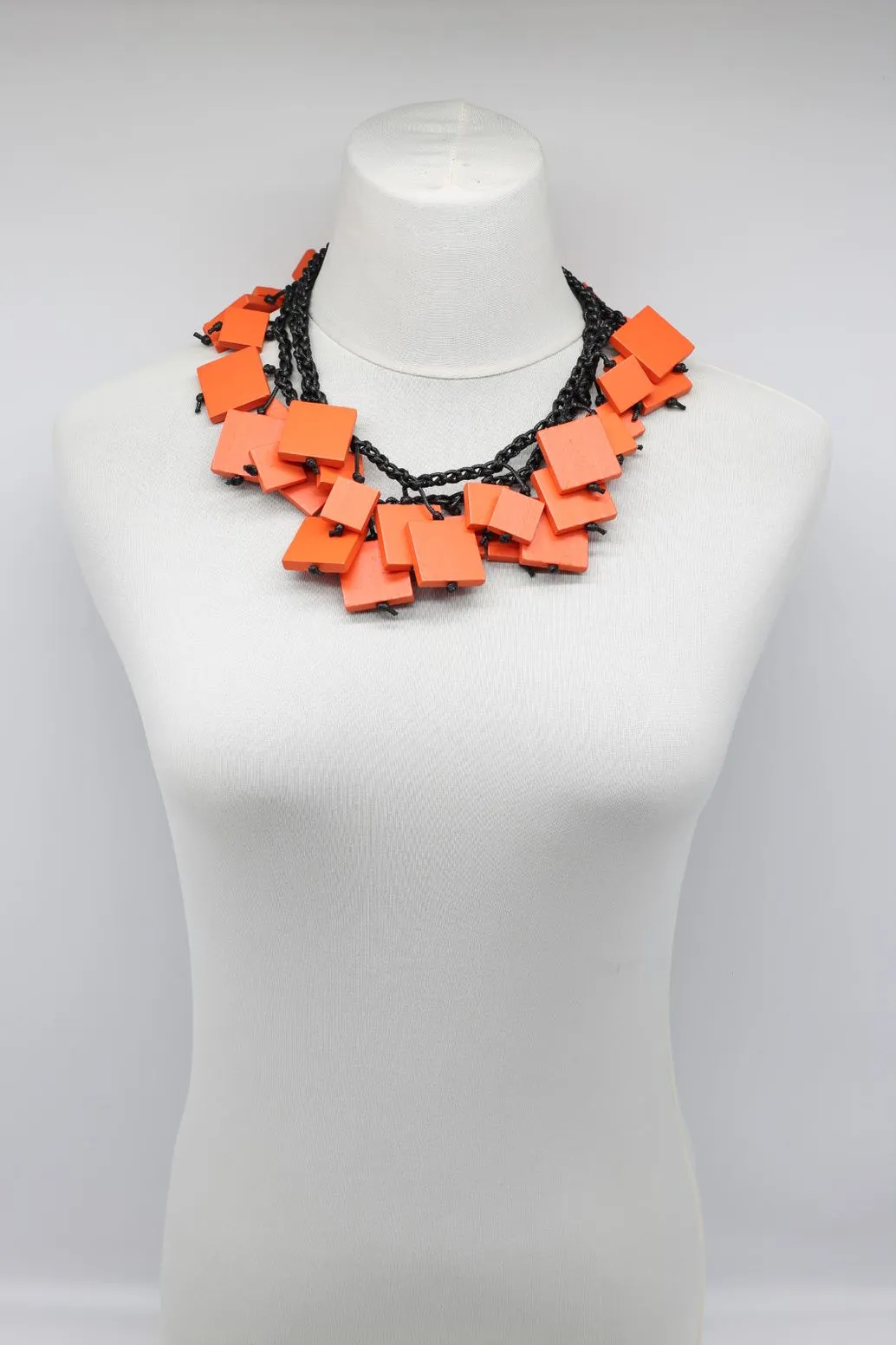 Wooden Squares on Cotton Cord Necklaces - Long