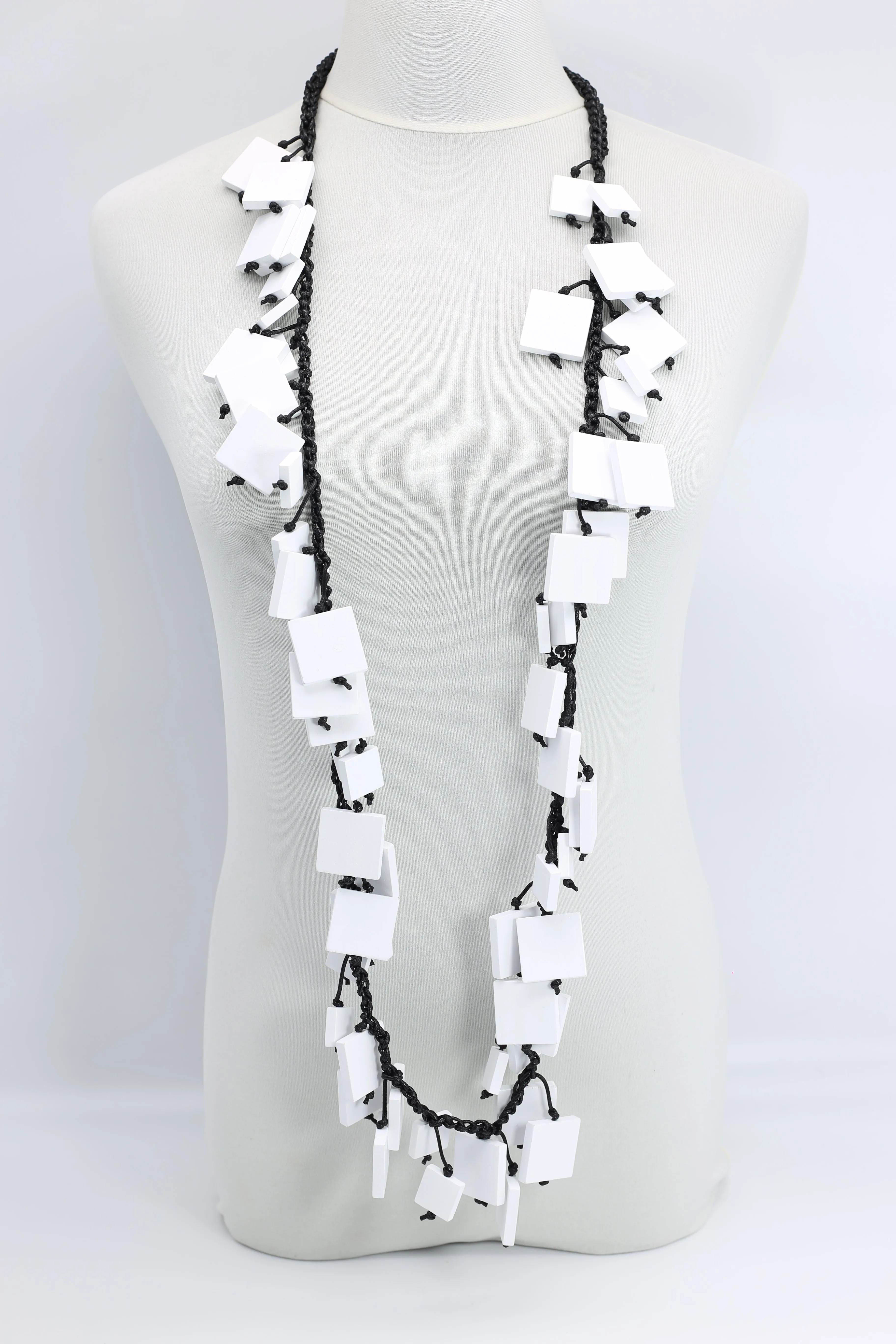 Wooden Squares on Cotton Cord Necklaces - Long