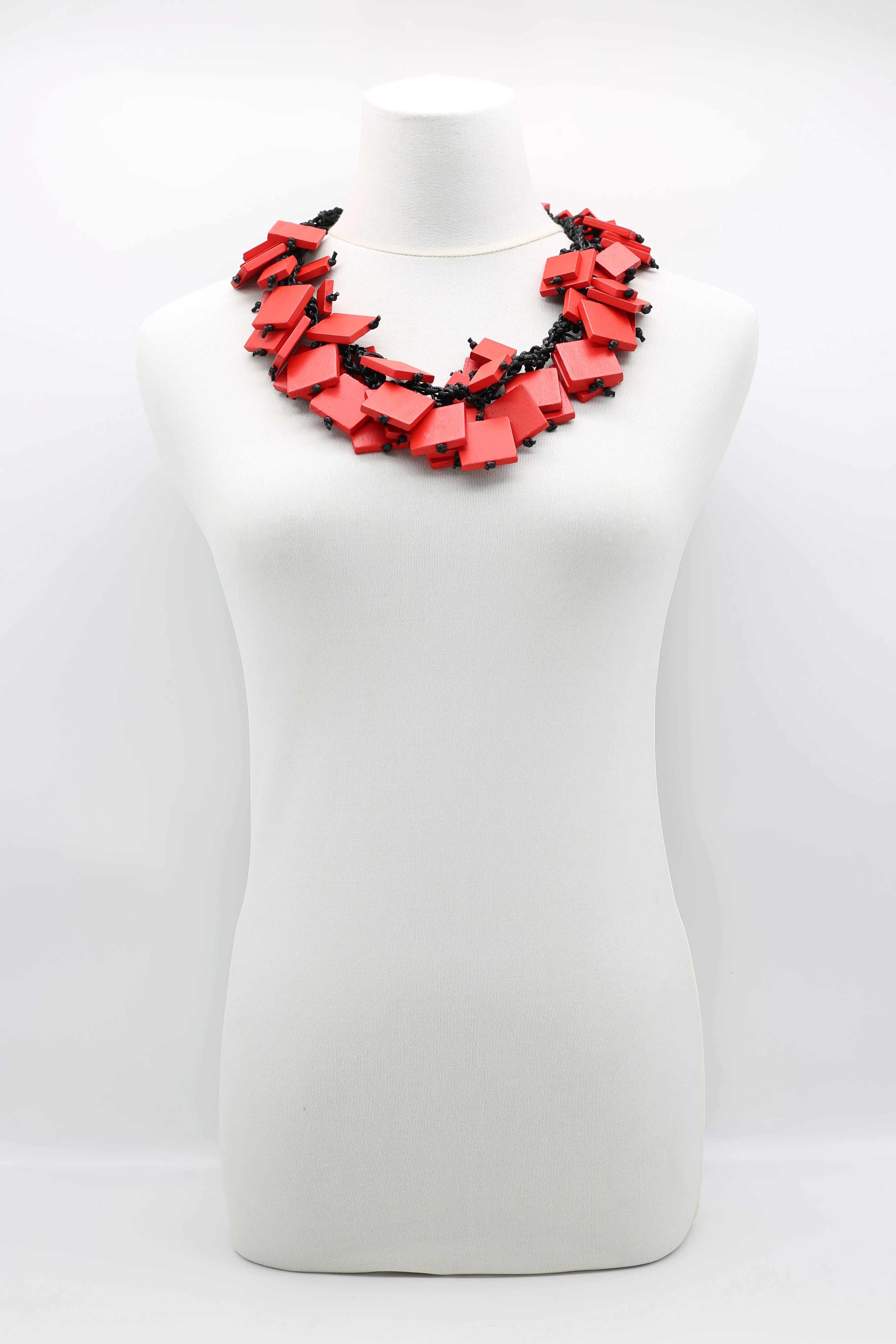 Wooden Squares on Cotton Cord Necklaces - Long