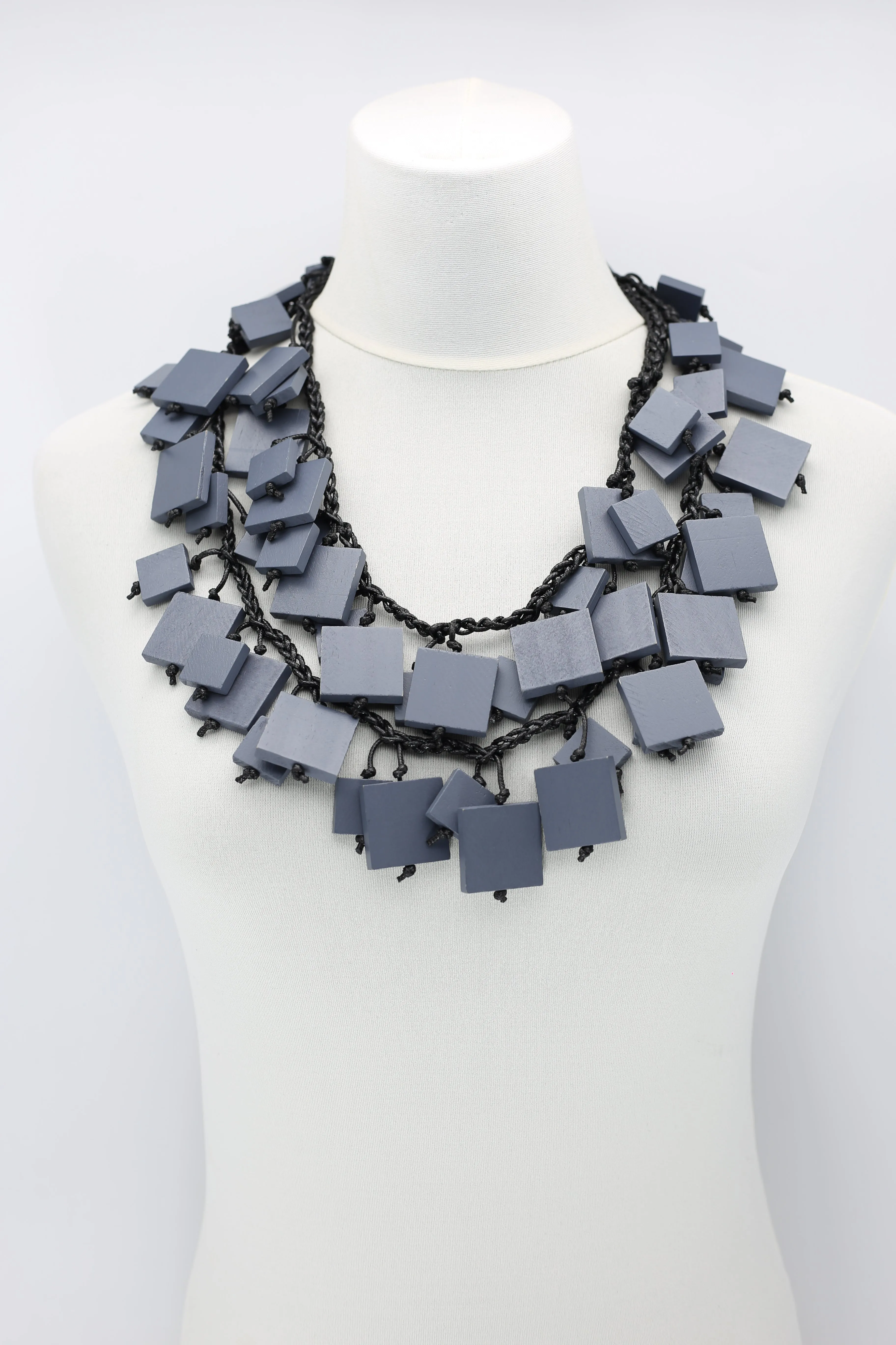 Wooden Squares on Cotton Cord Necklaces - Long