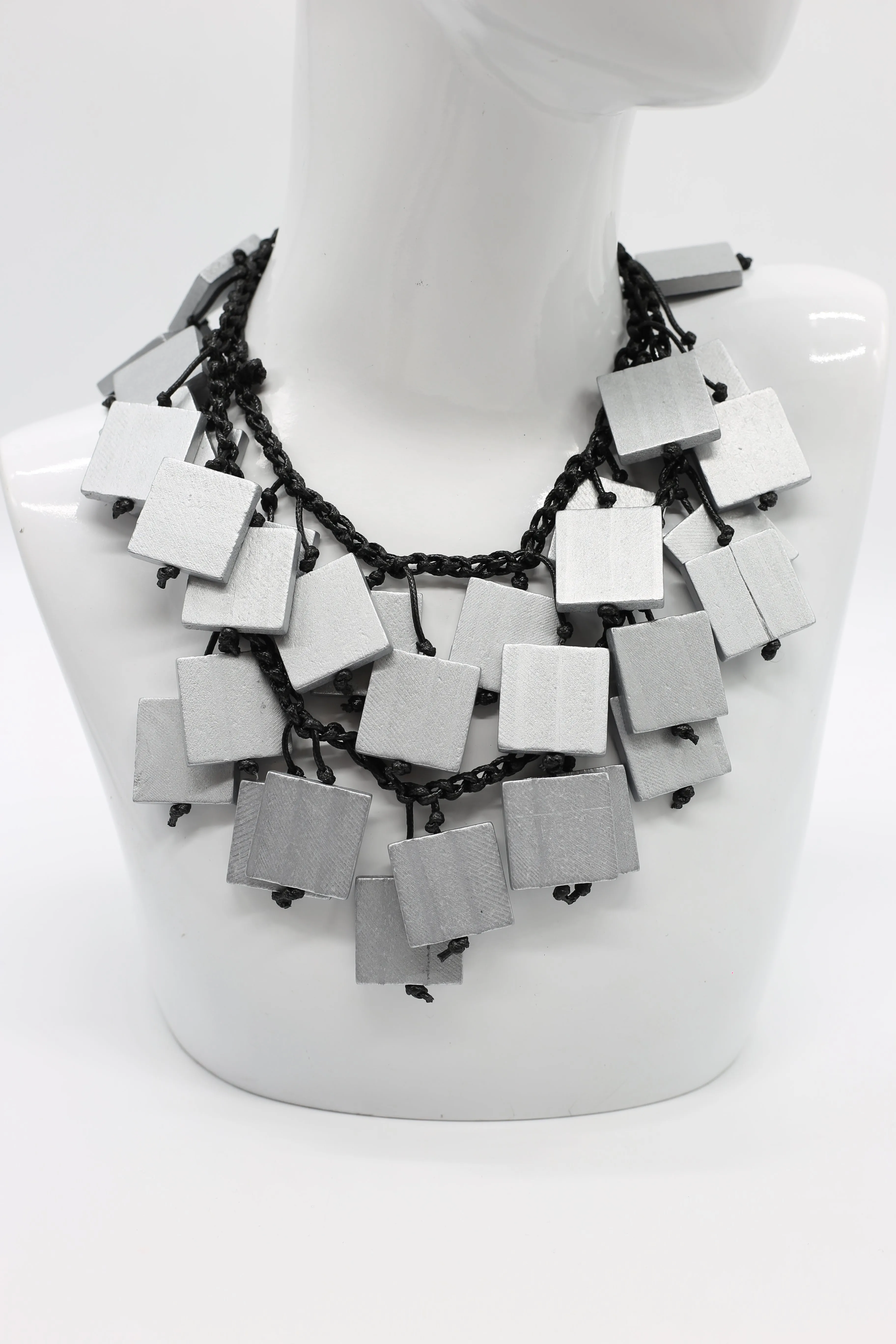 Wooden Squares on Cotton Cord Necklaces - Long