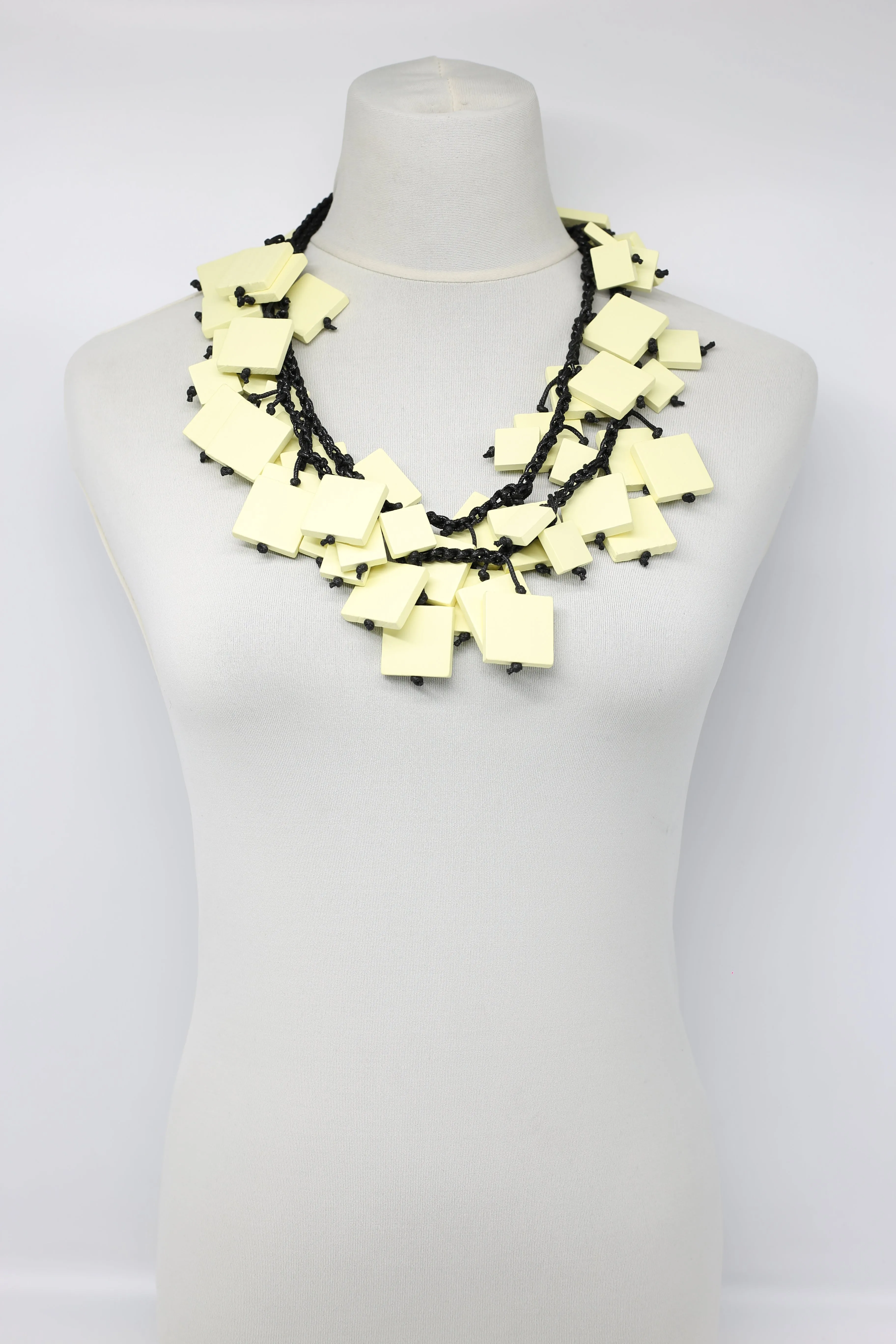 Wooden Squares on Cotton Cord Necklaces - Long