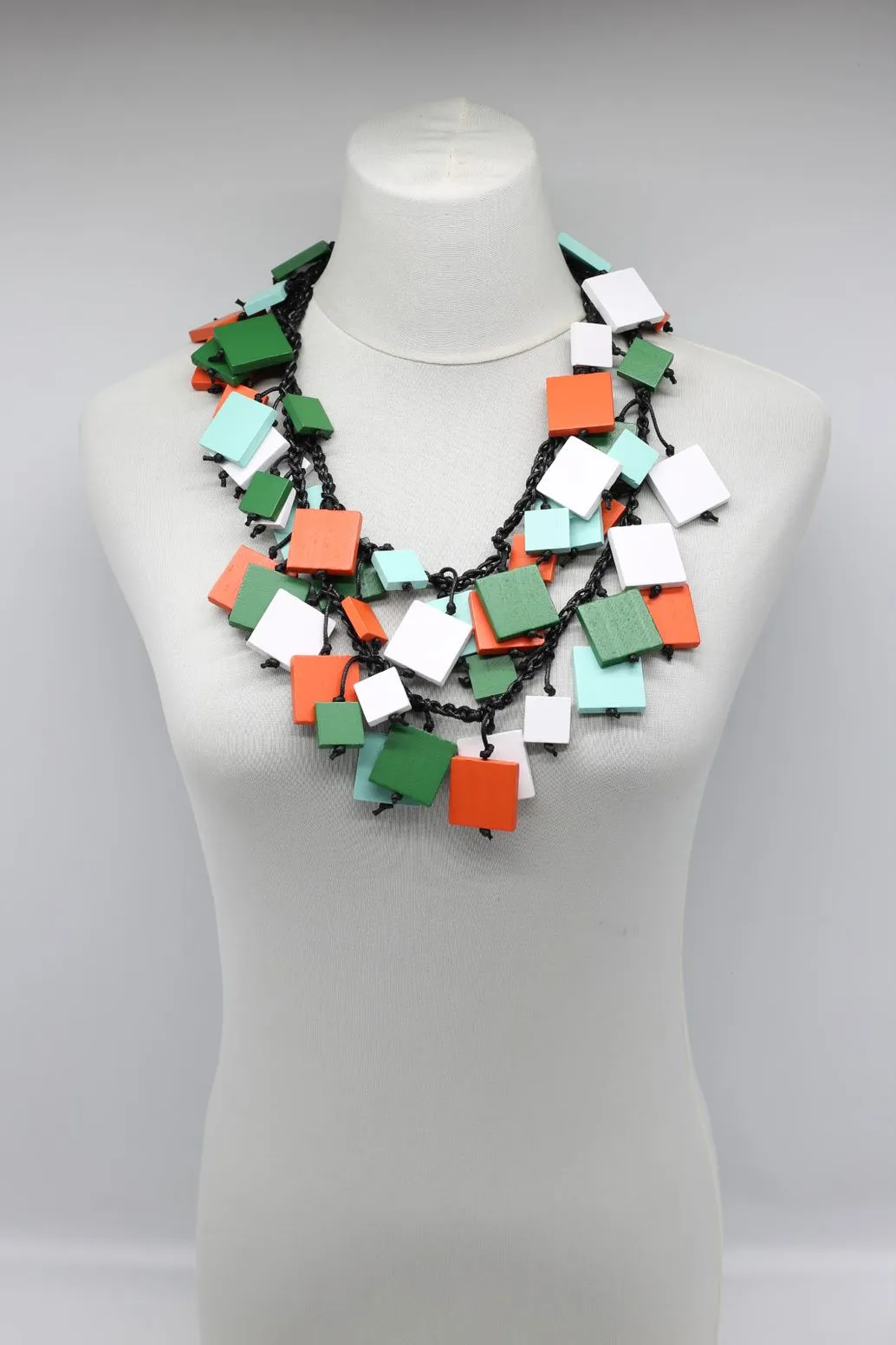 Wooden Squares on Cotton Cord Necklaces - Long